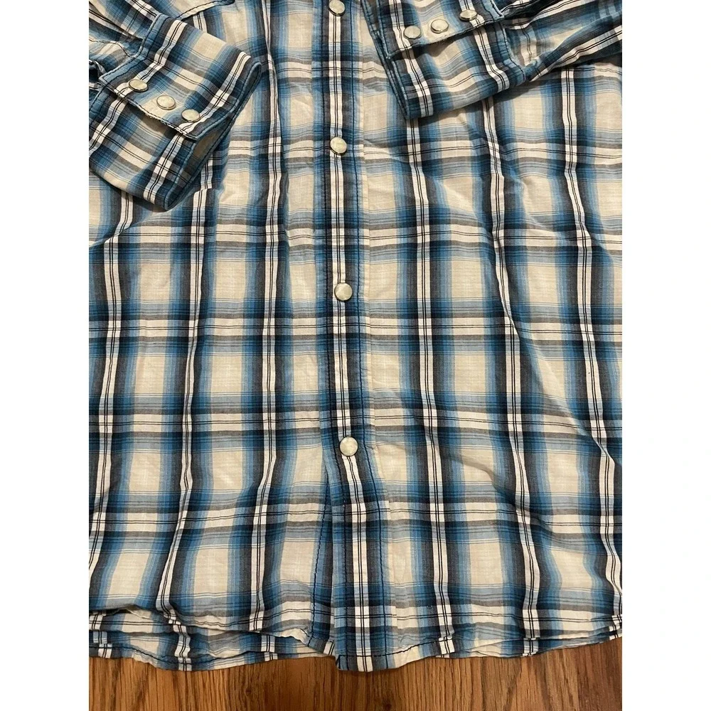 True Religion Ricky Western Shirt Mens XL Pearl Snap Plaid